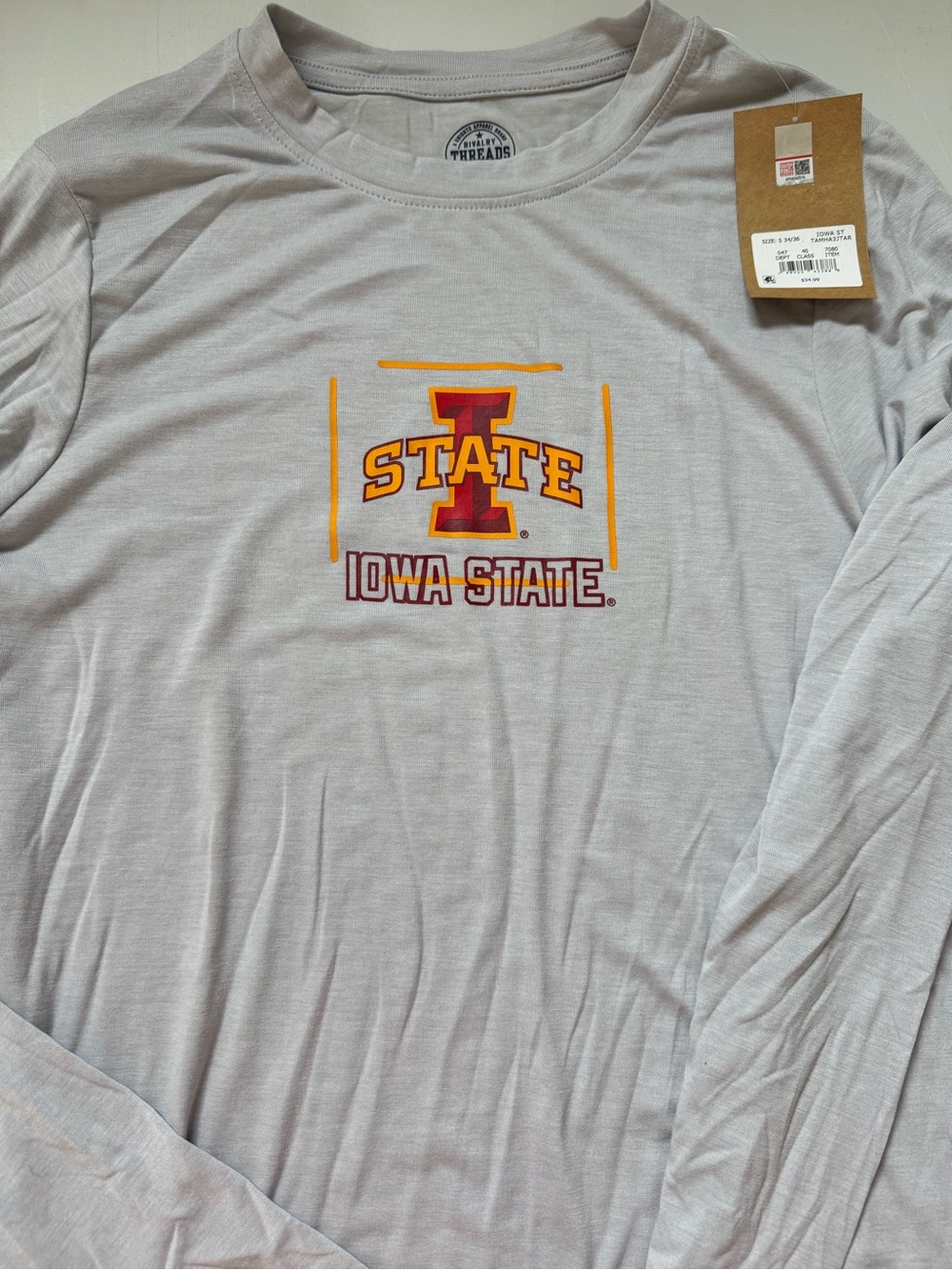 Rivalry Threads Light Gray Long Sleeve with Red & Gold Iowa State Logo